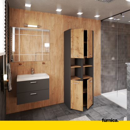 Armadio da bagno EMMA con ante e ripiani - Antracite / Rovere Wotan H165cm L30cm P30cm