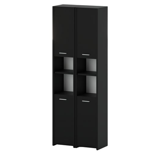 EMMA - Mobile da bagno doppio con ante e ripiani - Nero opaco H165cm L60cm P30cm