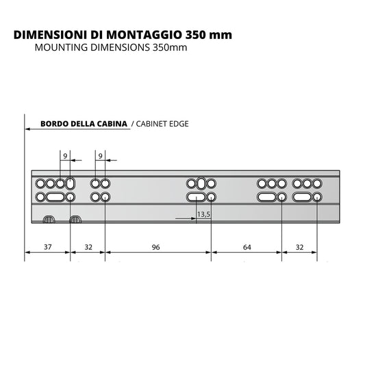 Sistemi per cassetti ammortizzate estrazione totale (sinistra e destra) 350mm