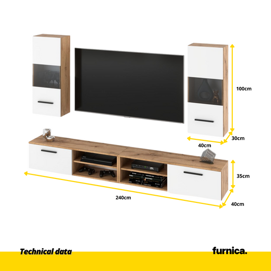 MIRANDA - Set di mobili TV sospesi - 4 armadi - Rovere Wotan / Bianco opaco