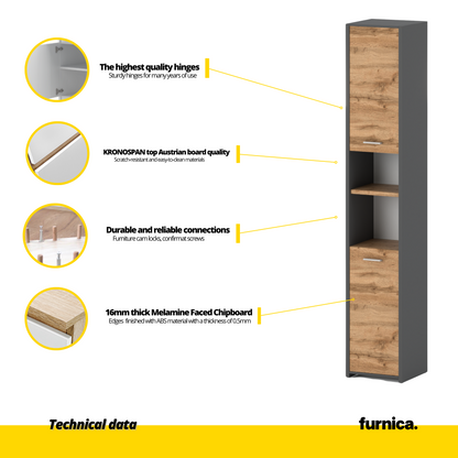 Armadio da bagno EMMA con ante e ripiani - Antracite / Rovere Wotan H165cm L30cm P30cm
