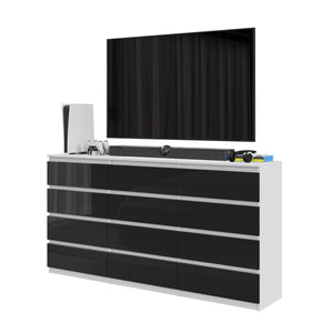 GABRIEL - Cassettiera a 12 cassetti (8+4) - Credenza per camera da letto - Bianco opaco / Nero lucido