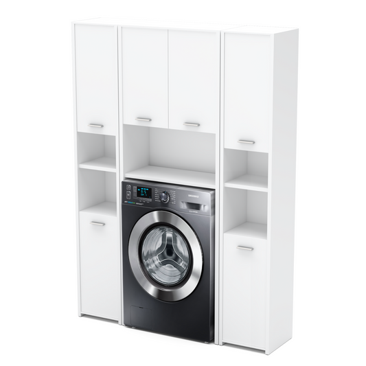 Set di armadietti da bagno EMMA con ante e ripiani - Bianco opaco H165cm L124cm P30cm