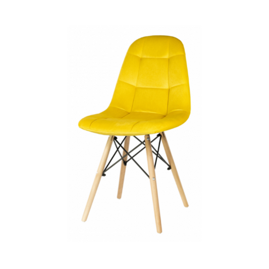 FABRIZIO - Sedia da pranzo/ufficio in velluto trapuntato con gambe in legno - Giallo
