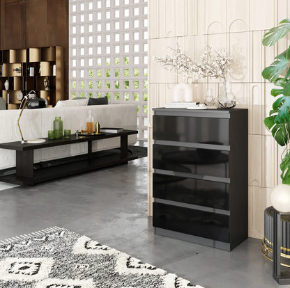 GABRIEL - Cassettiera a 4 cassetti - Credenza per camera da letto - Antracite / Nero lucido