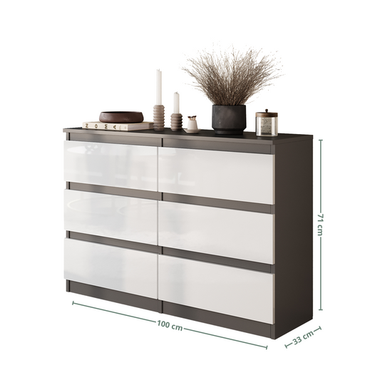 GABRIEL - Cassettiera a 6 cassetti - Credenza per camera da letto - Antracite / Bianco lucido