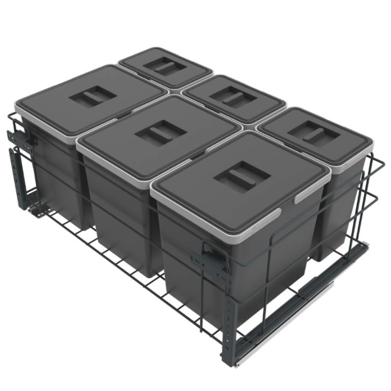Pattumiera differenziata sottolavello 6 secchi (3x15L + 3x6L) - Soft Close 60cm per cucina