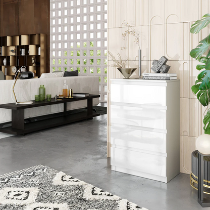 GABRIEL - Comò a 4 cassetti - Credenza per camera da letto - Bianco opaco / Bianco lucido