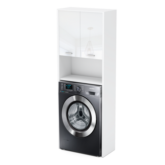 EMMA - Mobile da bagno con ante e ripiani - Bianco opaco / Bianco lucido H165cm L64cm P30cm