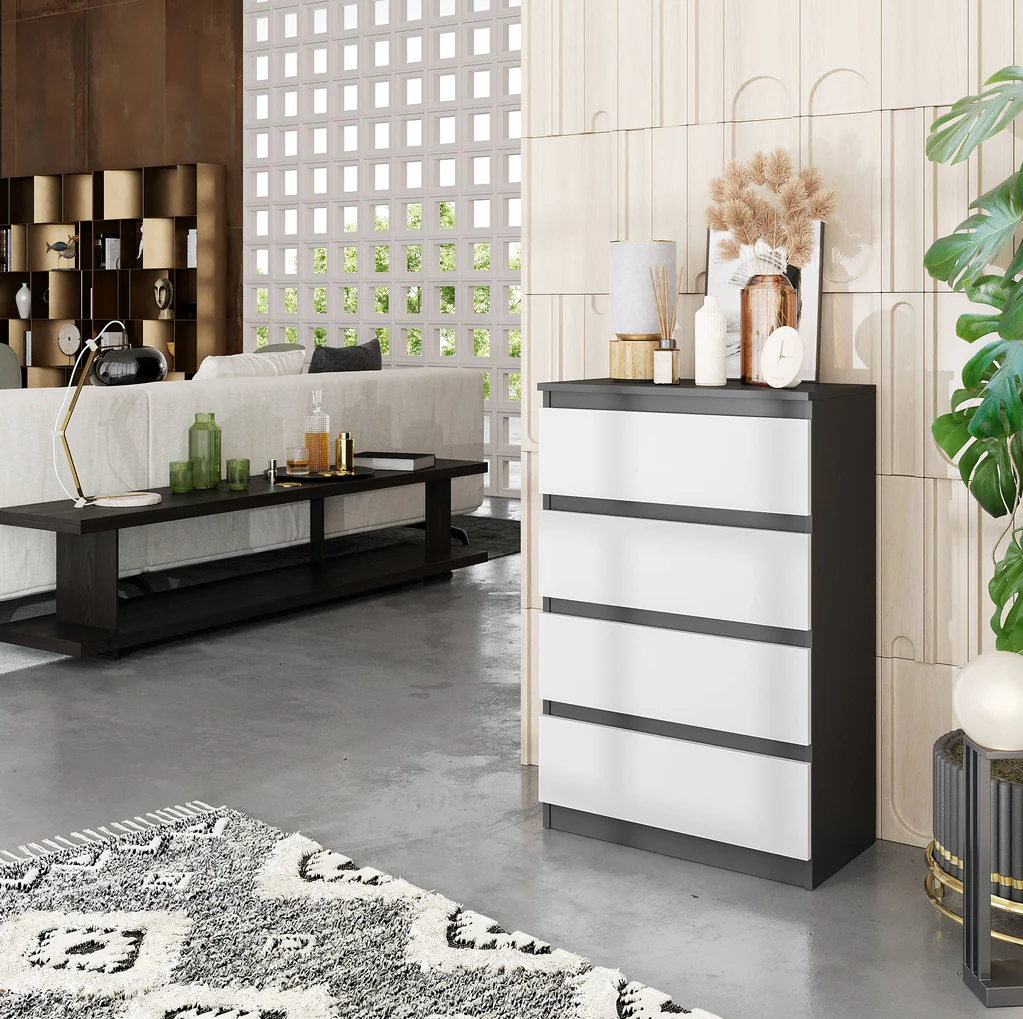 GABRIEL - Cassettiera a 4 cassetti - Credenza per camera da letto - Antracite / Bianco opaco