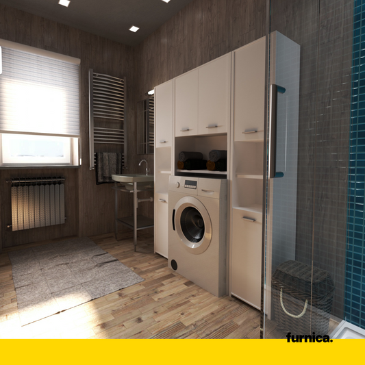 Set di armadietti da bagno EMMA con ante e ripiani - Bianco opaco H165cm L124cm P30cm