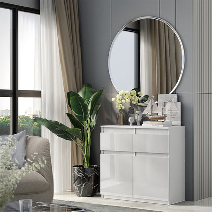 NOAH - Cassettiera con 2 cassetti e 2 ante - Credenza per camera da letto - Bianco Opaco / Bianco Lucido