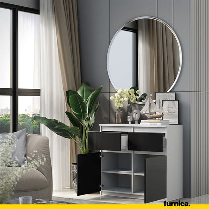 NOAH - Cassettiera con 2 cassetti e 2 ante - Credenza per camera da letto - Bianco Opaco / Nero Lucido