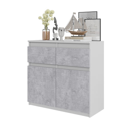 NOAH - Cassettiera con 2 cassetti e 2 ante - Credenza per camera da letto - Bianco Opaco / Calcestruzzo