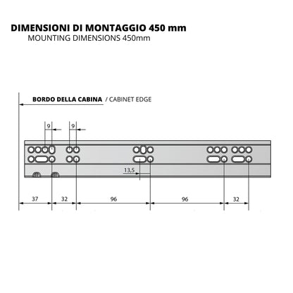Sistemi per cassetti ammortizzate estrazione totale (sinistra e destra) 450mm