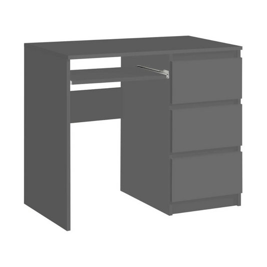 BRUNO - Scrivania per computer con 3 cassetti e vassoio per tastiera H76cm L90cm P50cm Destra - Antracite