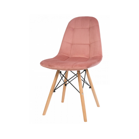 FABRIZIO - Sedia da pranzo e da ufficio in velluto trapuntato con gambe in legno - Rosa