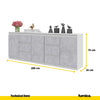 MIKEL - Cassettiera con 6 cassetti e 3 ante - Credenza per camera da letto - Bianco Opaco / Calcestruzzo H75cm L200cm P35cm