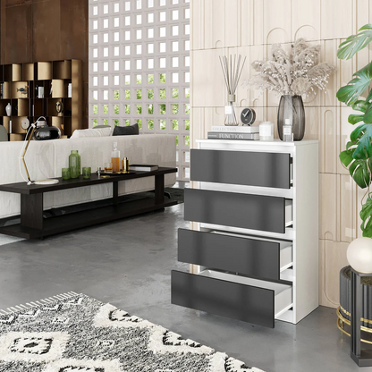 GABRIEL - Cassettiera a 4 cassetti - Credenza per camera da letto - Bianco opaco / Antracite