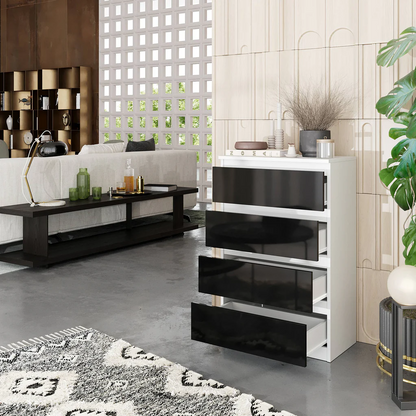 GABRIEL - Cassettiera a 4 cassetti - Credenza per camera da letto - Bianco opaco / Nero lucido