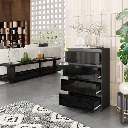 GABRIEL - Cassettiera a 4 cassetti - Credenza per camera da letto - Antracite / Nero lucido