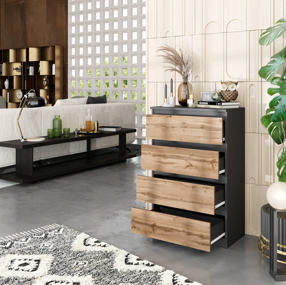 GABRIEL - Comò a 4 cassetti - Credenza per camera da letto - Antracite / Rovere Wotan