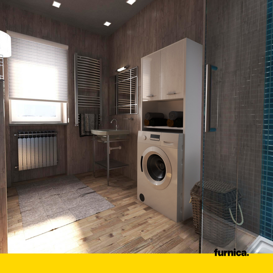 EMMA - Mobile da bagno con ante e ripiani - Bianco opaco / Bianco lucido H165cm L64cm P30cm