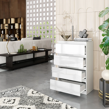 GABRIEL - Comò a 4 cassetti - Credenza per camera da letto - Bianco opaco / Bianco lucido