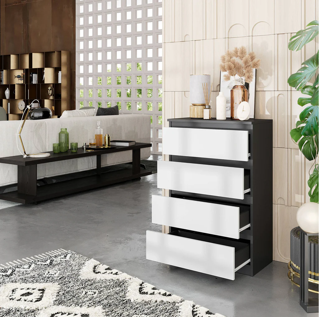 GABRIEL - Cassettiera a 4 cassetti - Credenza per camera da letto - Antracite / Bianco opaco