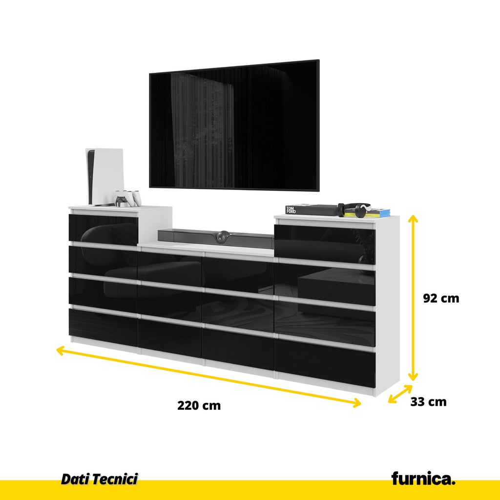 GABRIEL - Cassettiera a 14 cassetti (4+6+4) - Credenza per camera da letto - Bianco opaco / Nero lucido