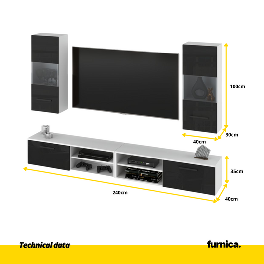 MIRANDA - Set di mobili TV sospesi - 4 mobili - Bianco Opaco / Nero Lucido