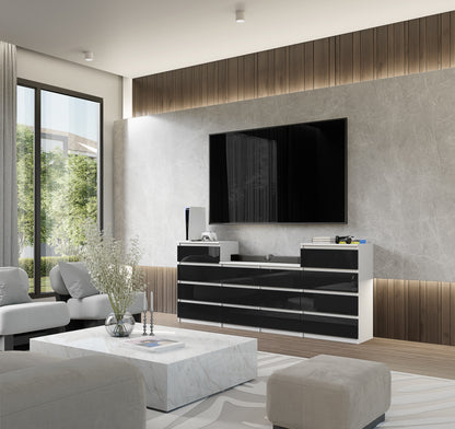 GABRIEL - Cassettiera a 14 cassetti (4+6+4) - Credenza per camera da letto - Bianco opaco / Nero lucido