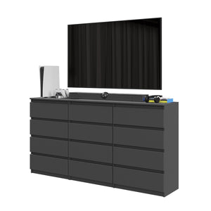 GABRIEL - Cassettiera a 12 cassetti (8+4) - Credenza per camera da letto - Antracite