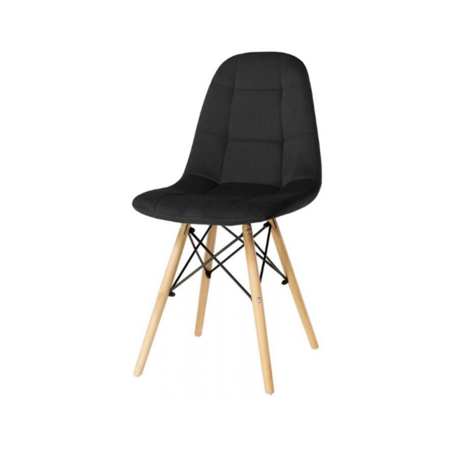 FABRIZIO - Sedia da pranzo/ufficio in velluto trapuntato con gambe in legno - Nero