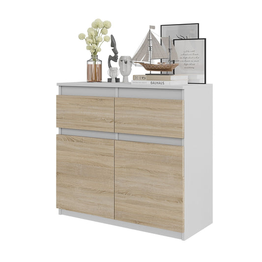 NOAH - Cassettone con 2 cassetti e 2 ante - Credenza per camera da letto - Bianco opaco / Rovere Sonoma