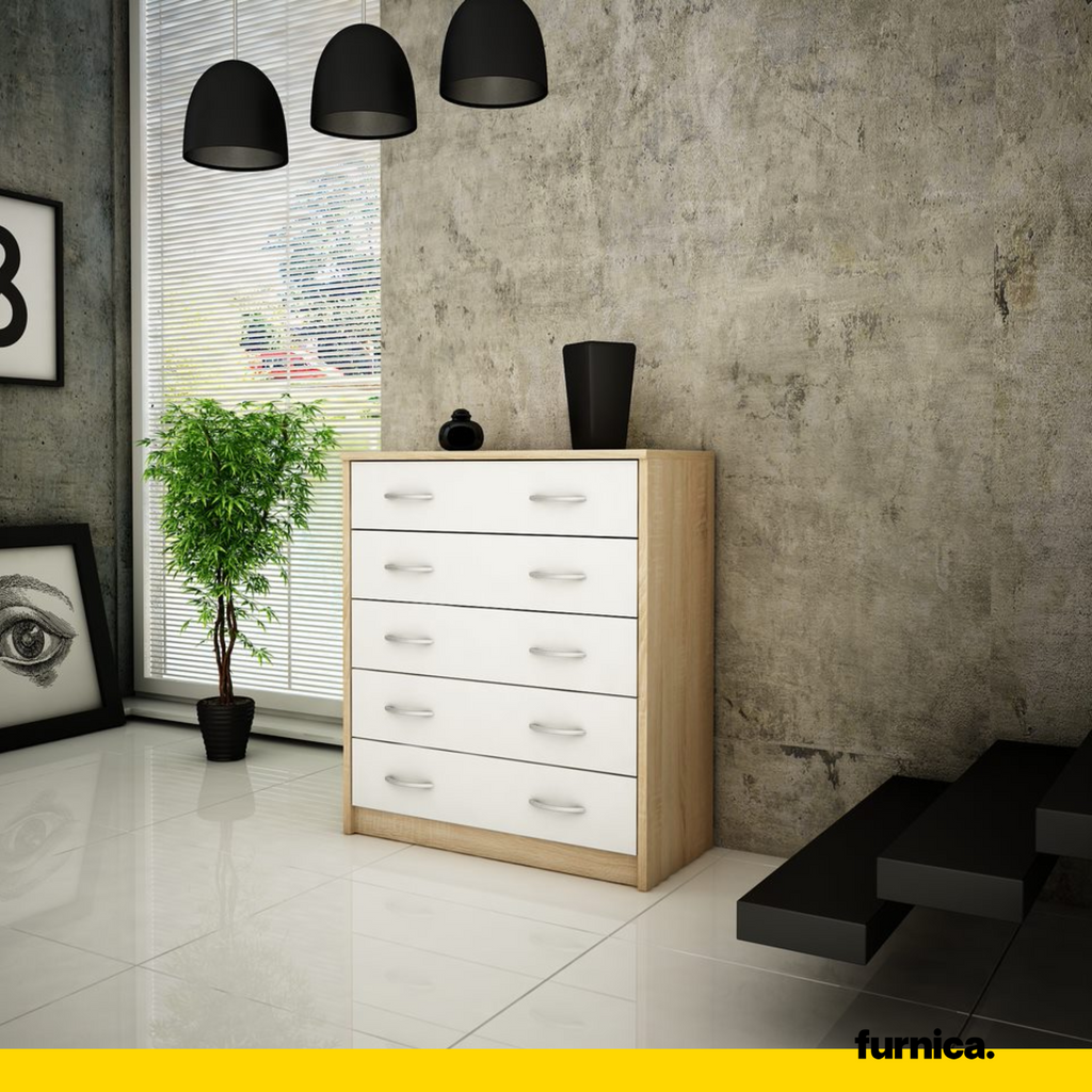 JULIA - Scarpiera legno - 5 Ripiani - Rovere Sonoma / Bianco Opaco A85cm L74cm P35cm