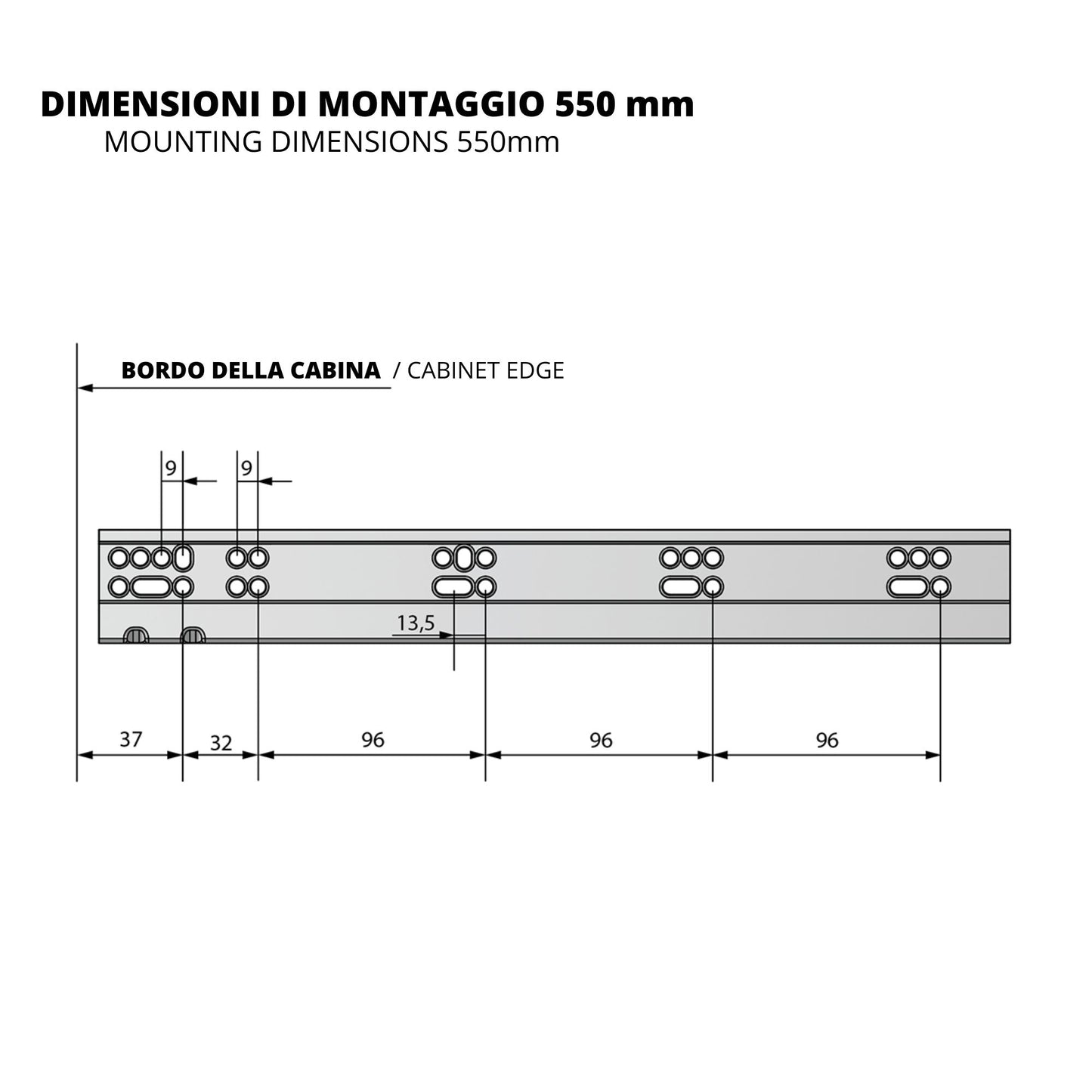 Sistemi per cassetti ammortizzate estrazione totale (sinistra e destra) 550mm