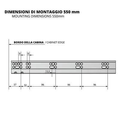 Sistemi per cassetti ammortizzate estrazione totale (sinistra e destra) 550mm