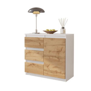MIKEL - Cassettiera con 3 cassetti e 1 anta - Credenza per camera da letto - Bianco Opaco / Rovere Wotan