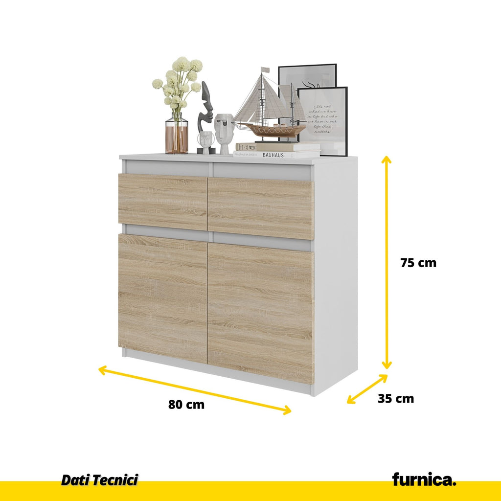 NOAH - Cassettone con 2 cassetti e 2 ante - Credenza per camera da letto - Bianco opaco / Rovere Sonoma