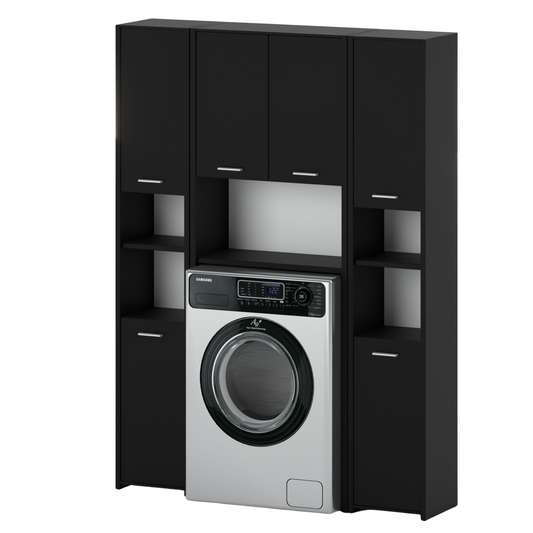 Set di armadietti da bagno EMMA con ante e ripiani - Nero opaco H165cm L124cm P30cm