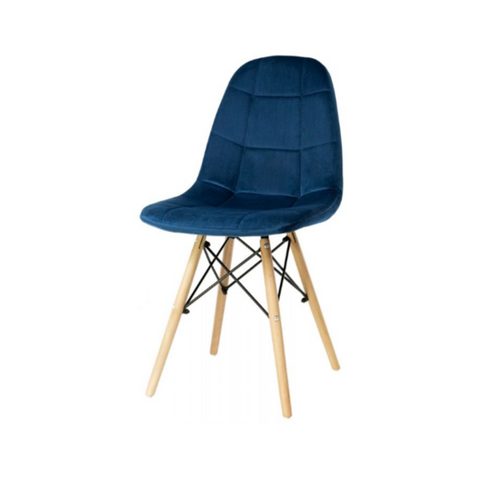 FABRIZIO - Sedia da pranzo/ufficio in velluto trapuntato con gambe in legno - Blu Navy