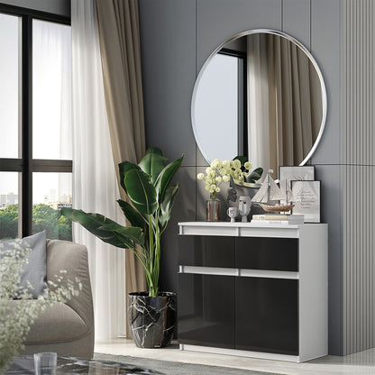 NOAH - Cassettiera con 2 cassetti e 2 ante - Credenza per camera da letto - Bianco Opaco / Nero Lucido