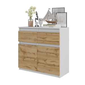 NOAH - Cassettone con 2 cassetti e 2 ante - Credenza per camera da letto - Bianco opaco / Quercia Wotan