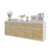 NOAH - Cassettiera a 5 cassetti e 5 ante - Credenza per camera da letto - Bianco Opaco / Rovere Wotan H75cm L200cm P35cm