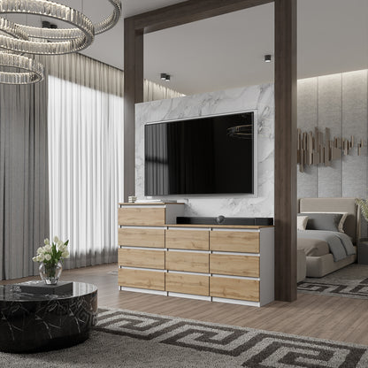 GABRIEL - Cassettiera a 10 cassetti (6+4) - Credenza per camera da letto - Bianco opaco / Rovere Wotan