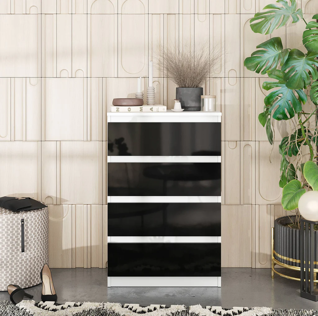 GABRIEL - Cassettiera a 4 cassetti - Credenza per camera da letto - Bianco opaco / Nero lucido