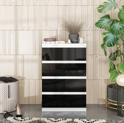 GABRIEL - Cassettiera a 4 cassetti - Credenza per camera da letto - Bianco opaco / Nero lucido