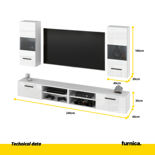 MIRANDA - Set di mobili TV sospesi - 4 armadi - Bianco Opaco / Bianco lucido