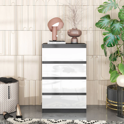GABRIEL - Cassettiera a 4 cassetti - Credenza per camera da letto - Antracite / Bianco lucido